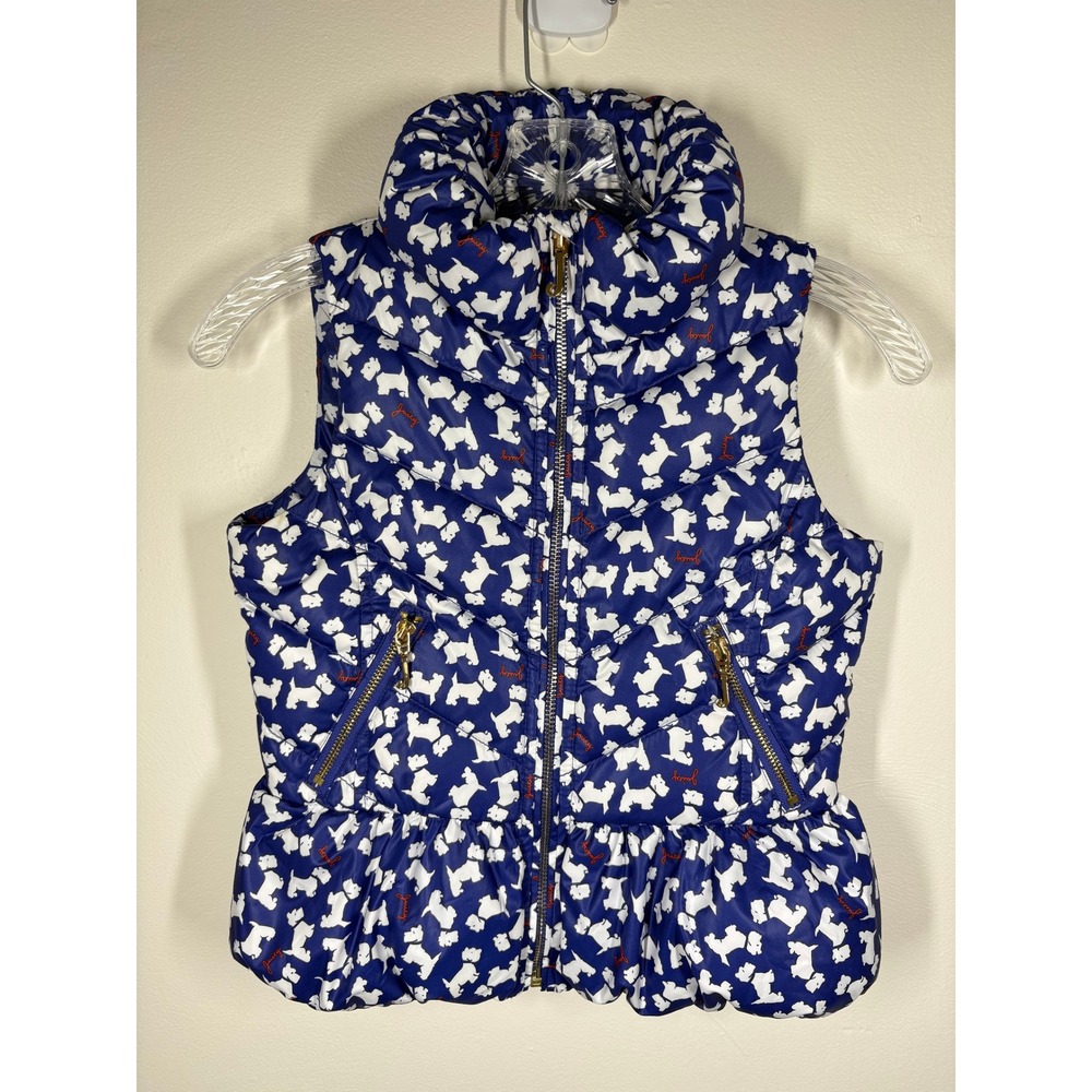 Juicy Couture Girls Puffer Vest Large Blue Scottie Dog Peplum Down Y2K Preppy